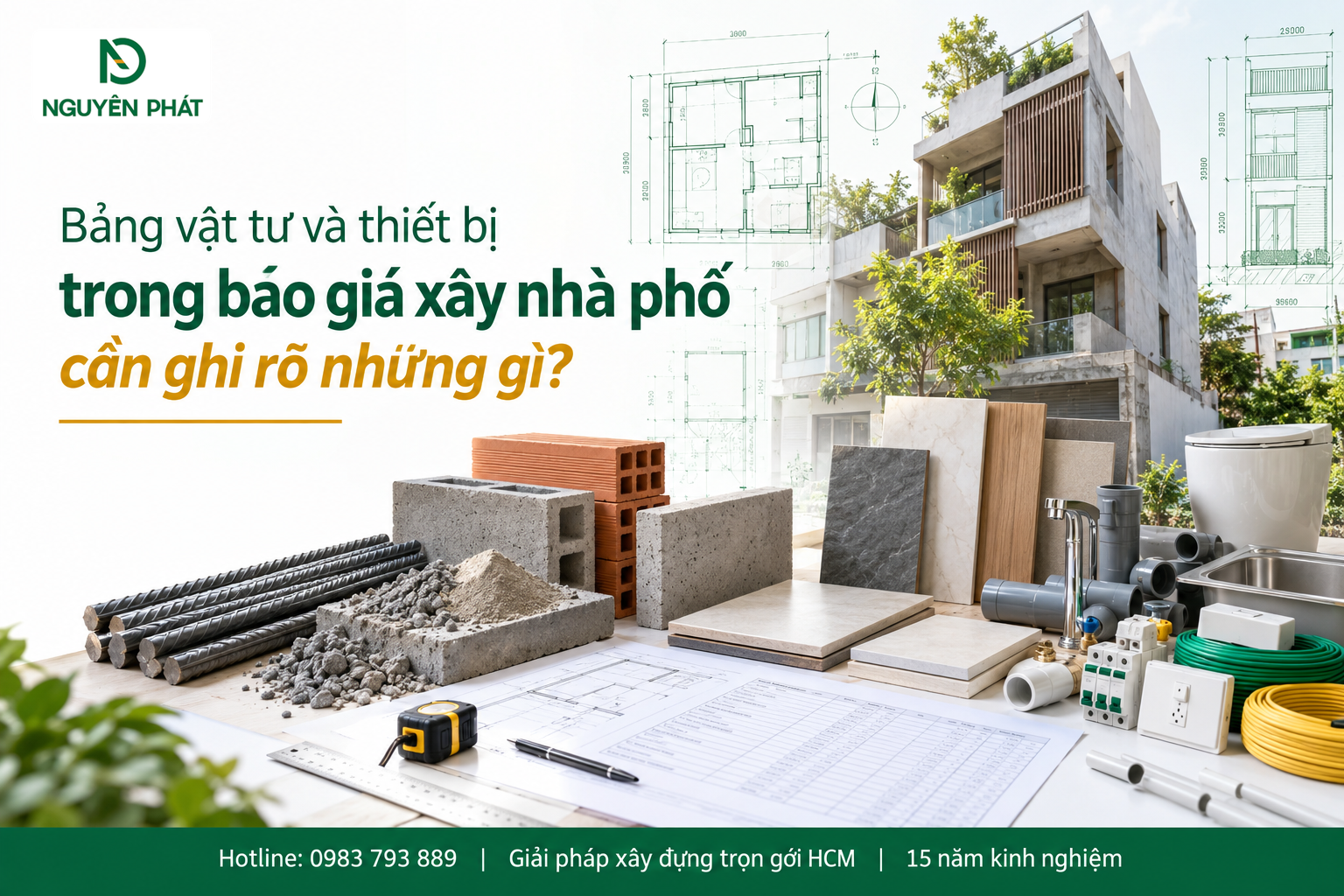 Bảng vật tư và thiết bị xây nhà phố trong báo giá - Nguyên Phát (NP Group)
