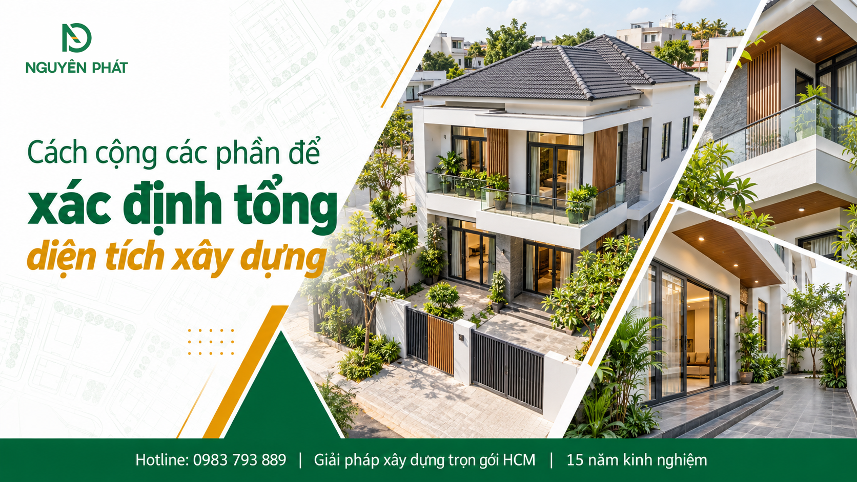 Tổng hợp diện tích móng, các tầng, sân và mái để tính tổng diện tích xây dựng nhà 2 tầng Nguyên Phát (NP Group)