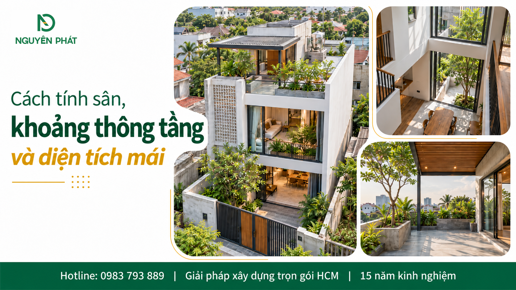 Cách xác định diện tích sân, khoảng thông tầng và mái nhà 2 tầng Nguyên Phát (NP Group)