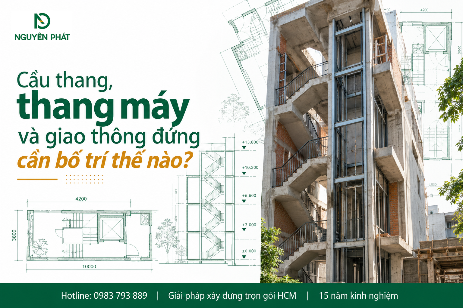 Bố trí cầu thang và thang máy nhà phố 4 tầng - Nguyên Phát (NP Group)