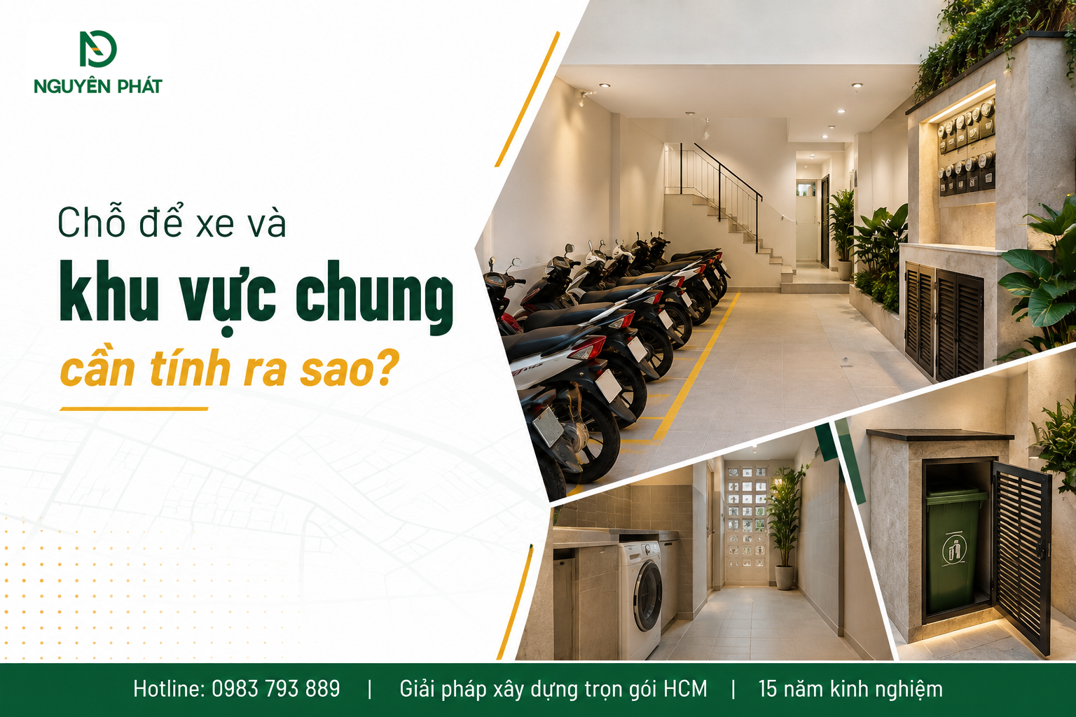Chỗ để xe và khu vực chung cần tính ra sao?