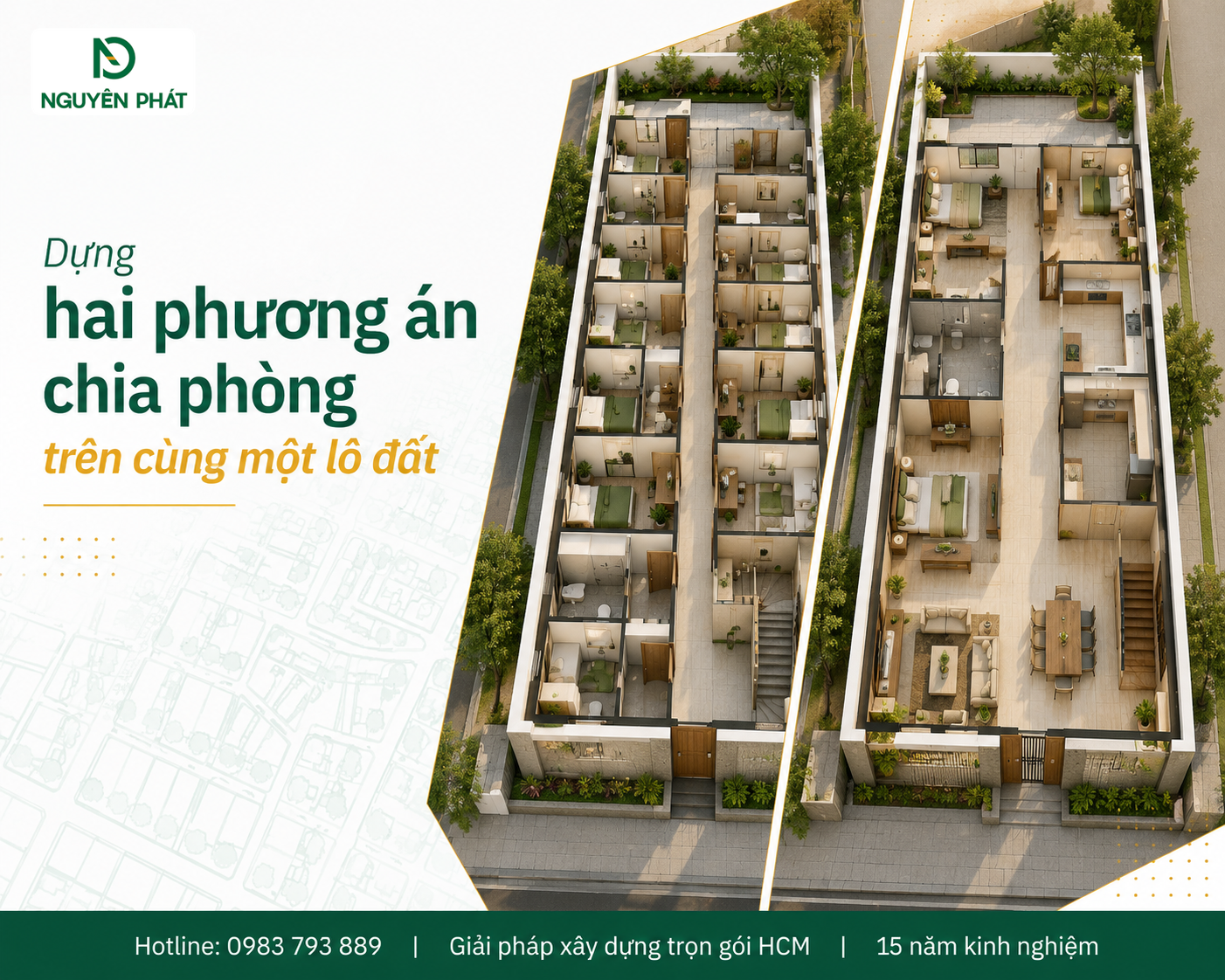 Dựng hai phương án chia phòng trên cùng một lô đất