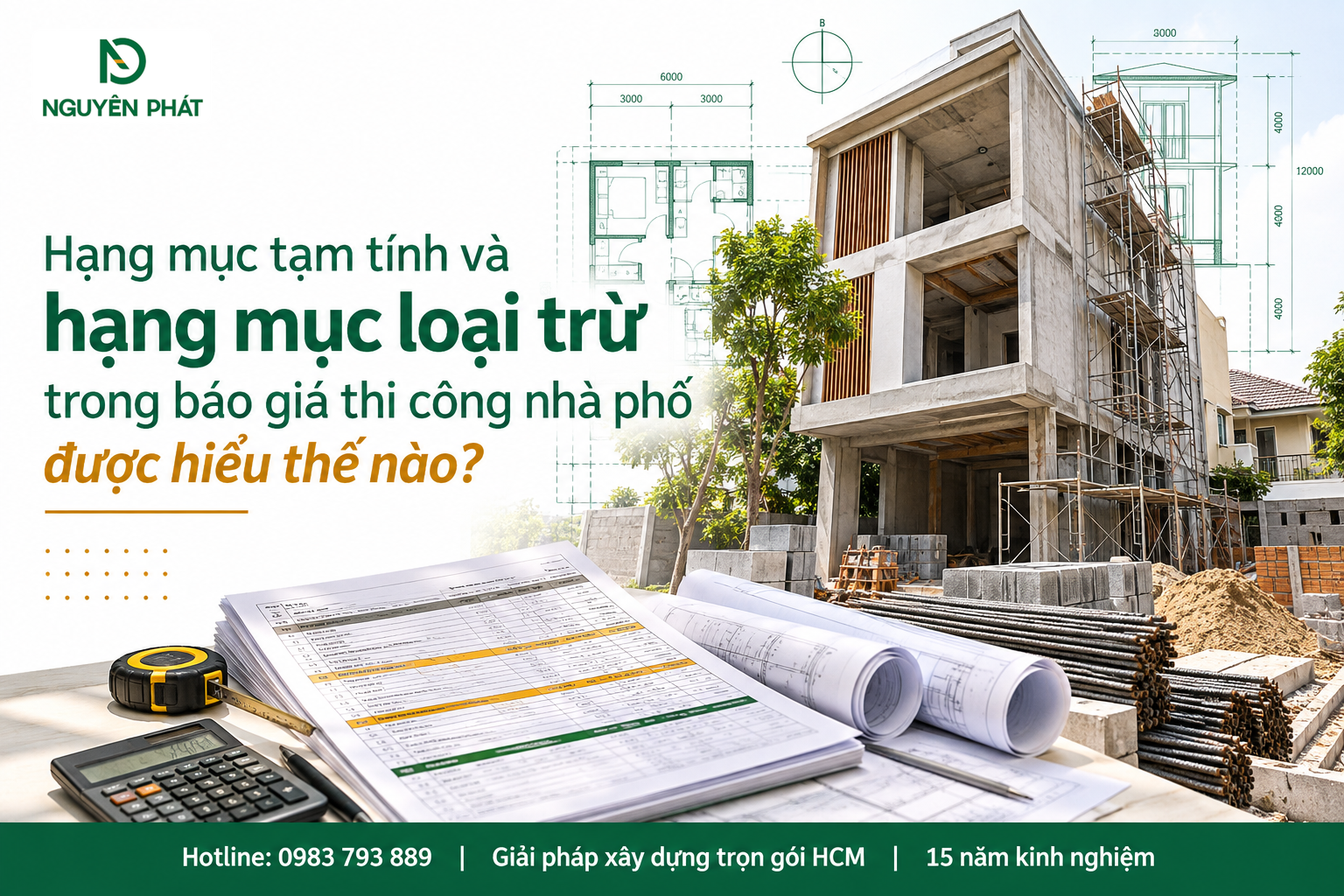 Hạng mục tạm tính và loại trừ trong báo giá nhà phố - Nguyên Phát (NP Group)
