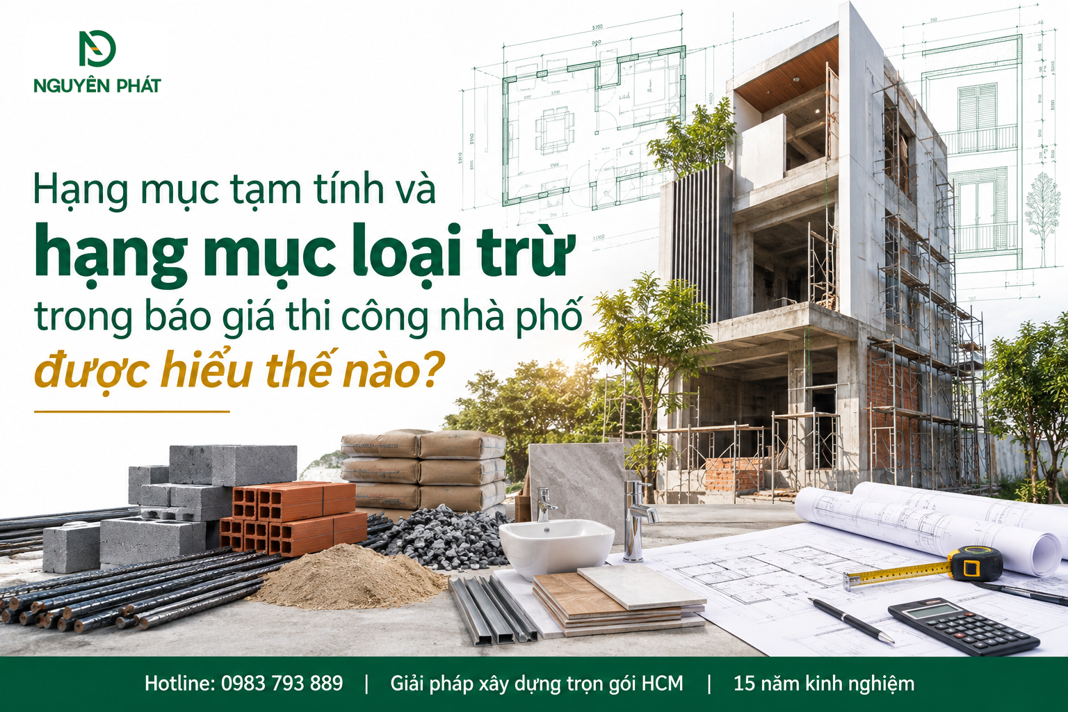 Hạng mục tạm tính và loại trừ trong báo giá nhà phố - Nguyên Phát (NP Group)