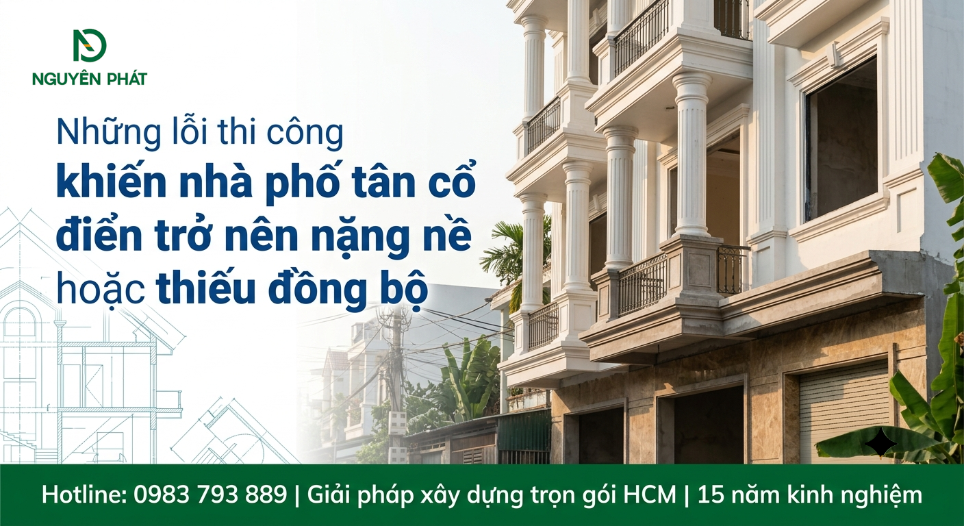 Lỗi thi công nhà phố tân cổ điển gây nặng nề và thiếu đồng bộ - Nguyên Phát (NP Group)