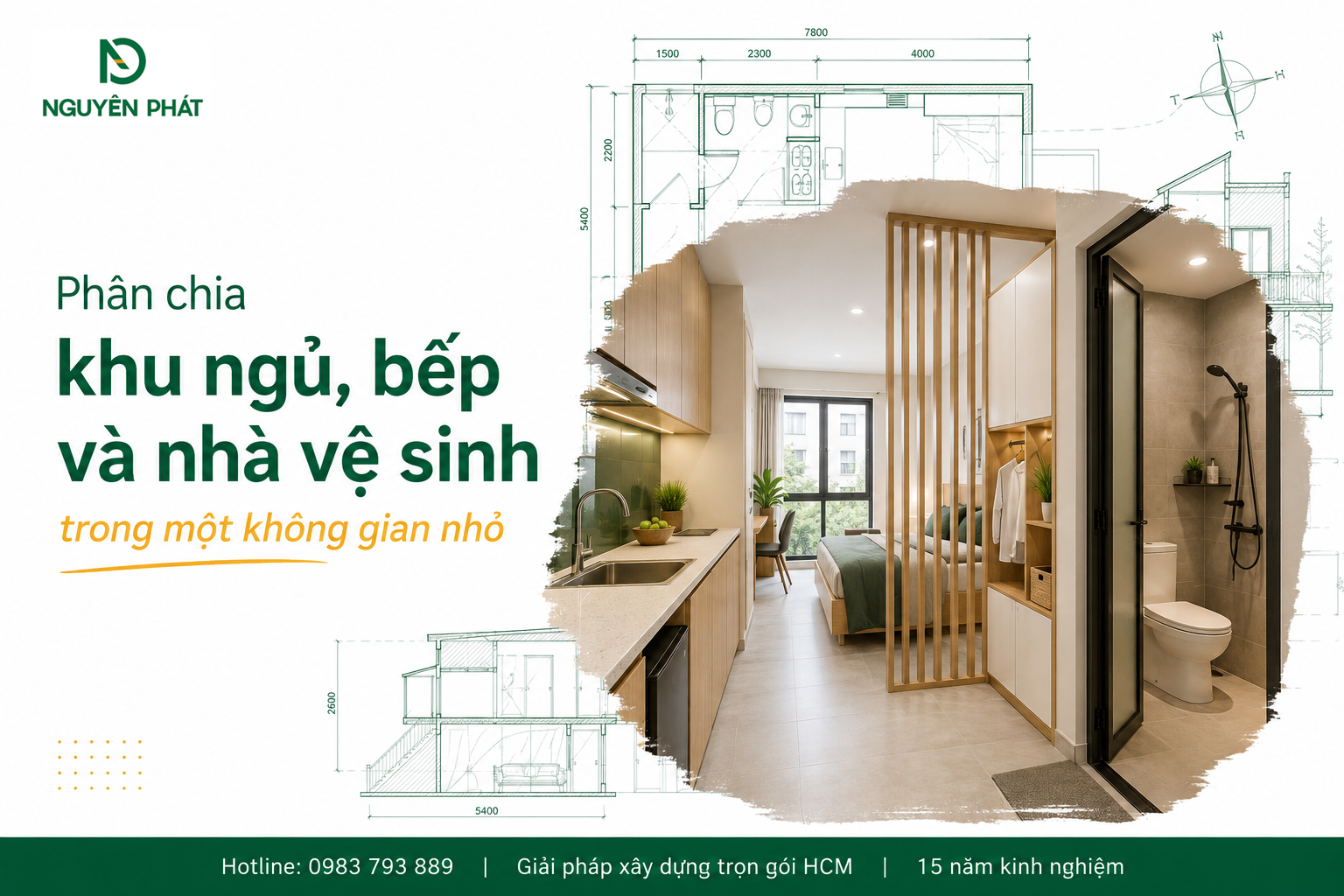 Phân chia khu ngủ, bếp và nhà vệ sinh trong một không gian nhỏ