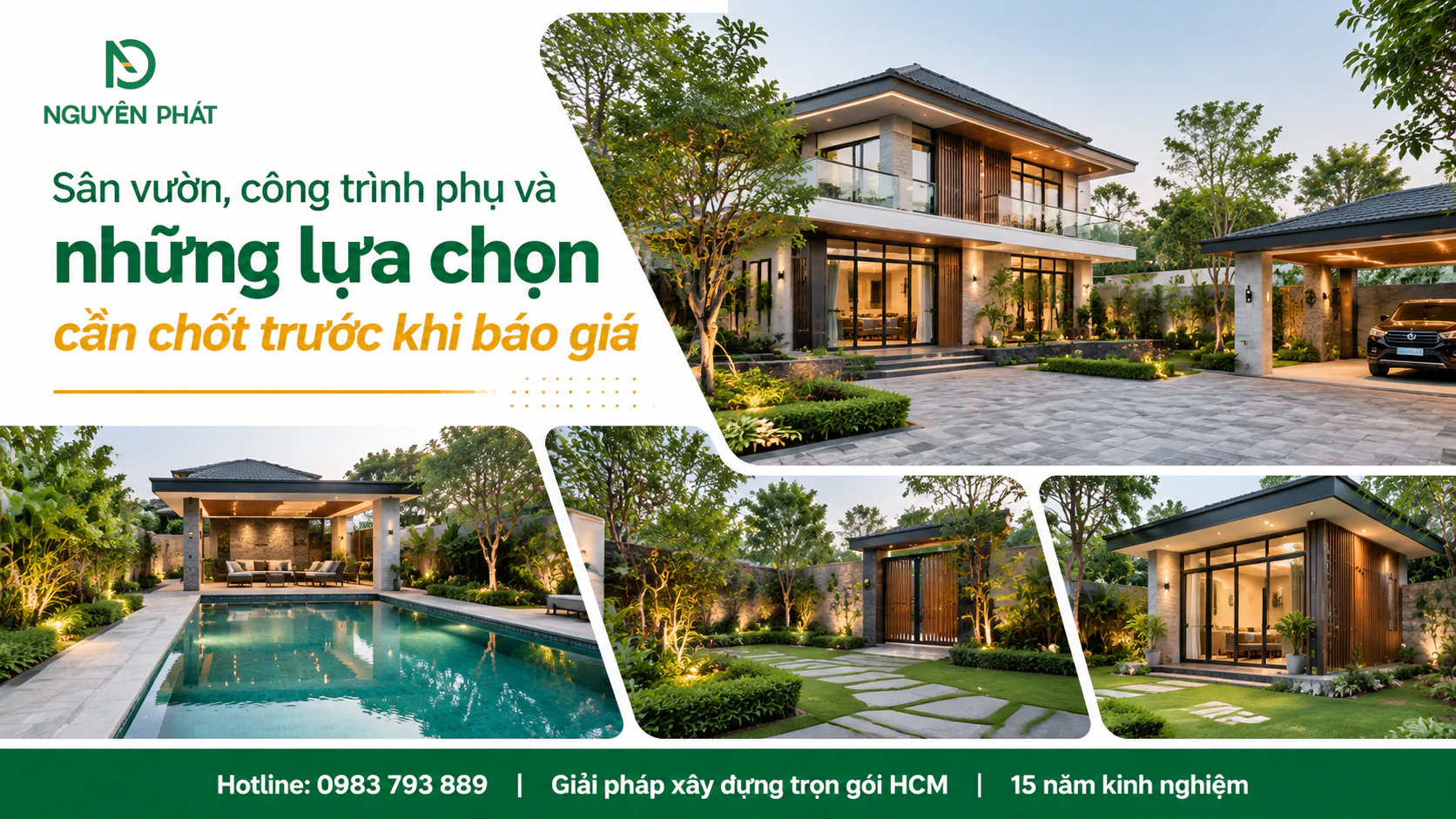 Sân vườn, gara và công trình phụ trong phương án xây dựng biệt thự trọn gói - Nguyên Phát (NP Group)