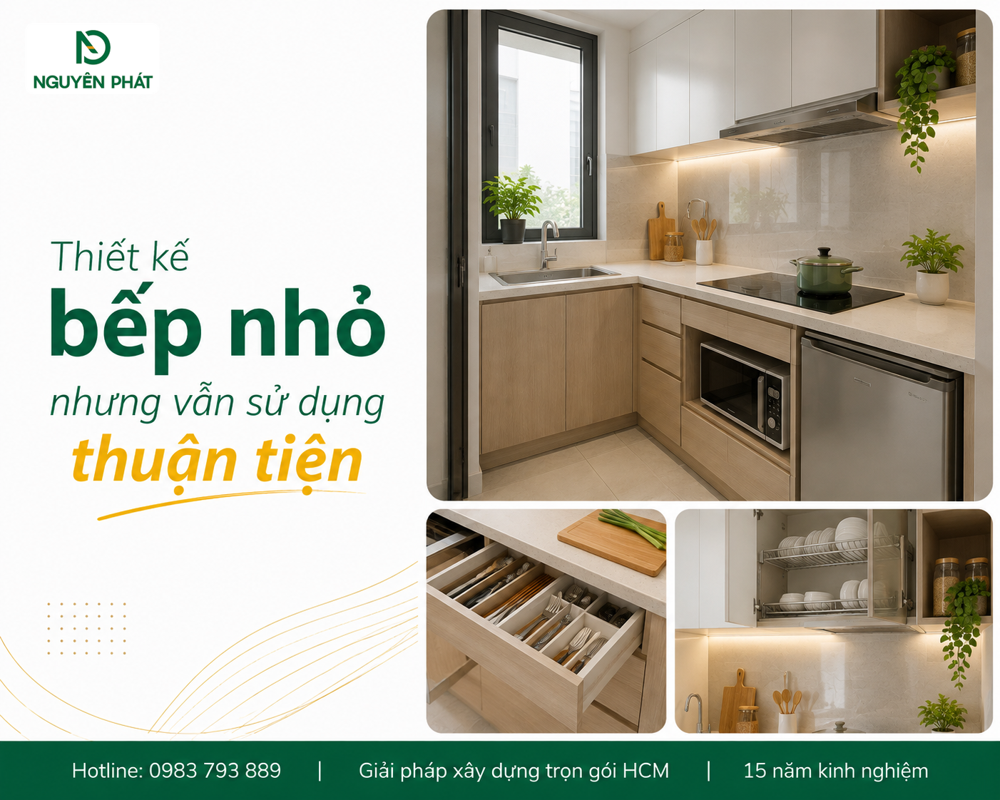 Thiết kế bếp nhỏ nhưng vẫn sử dụng thuận tiện