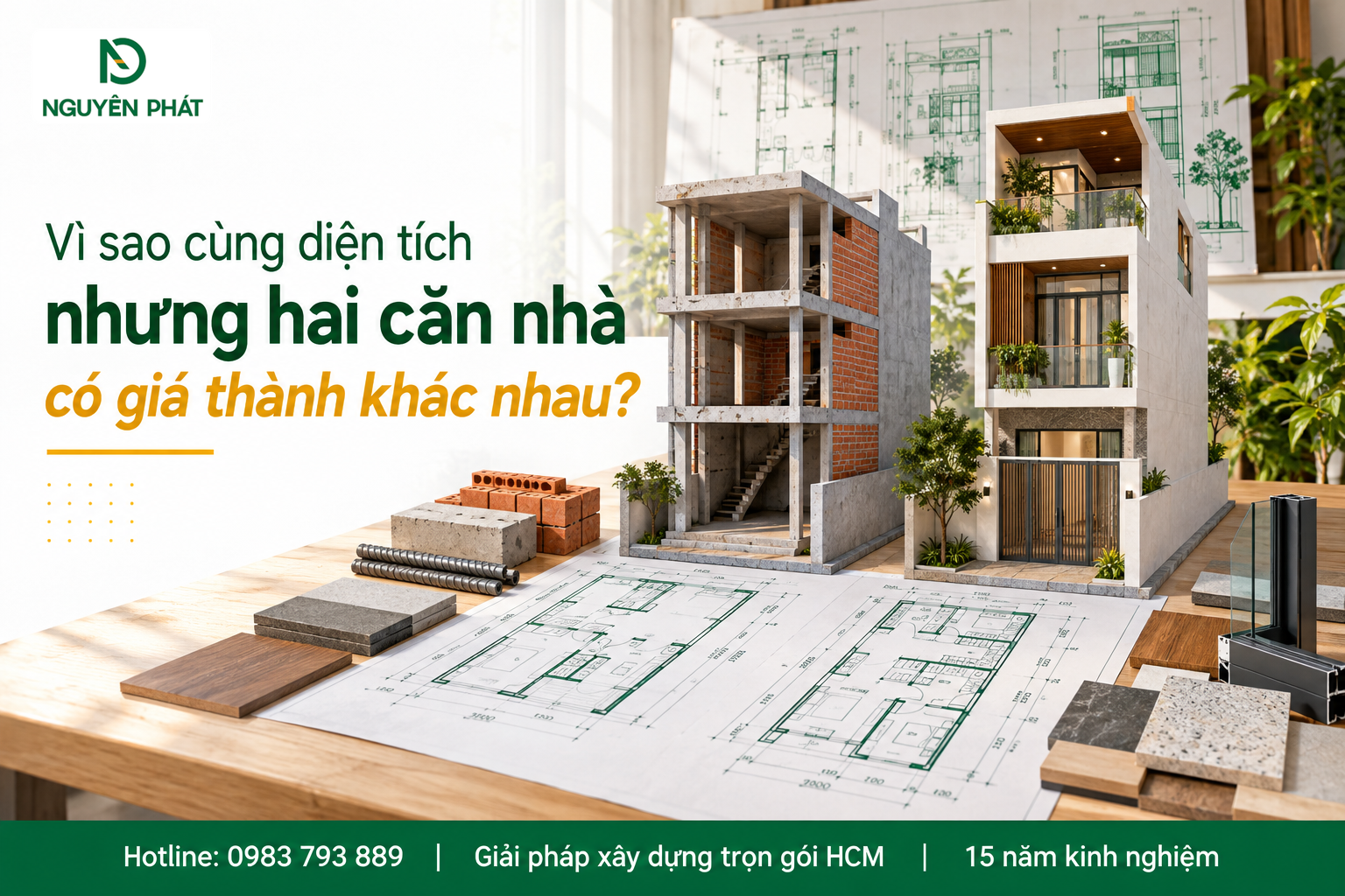 So sánh yếu tố làm khác giá thành xây dựng nhà cùng diện tích - Nguyên Phát (NP Group)
