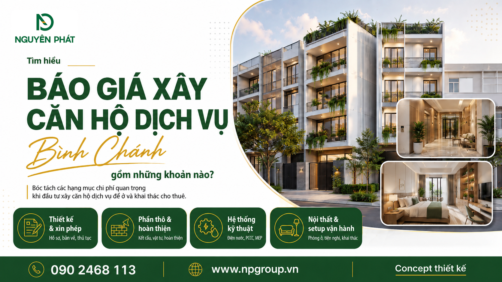Dự toán xây căn hộ dịch vụ Bình Chánh theo từng kiểu nhà