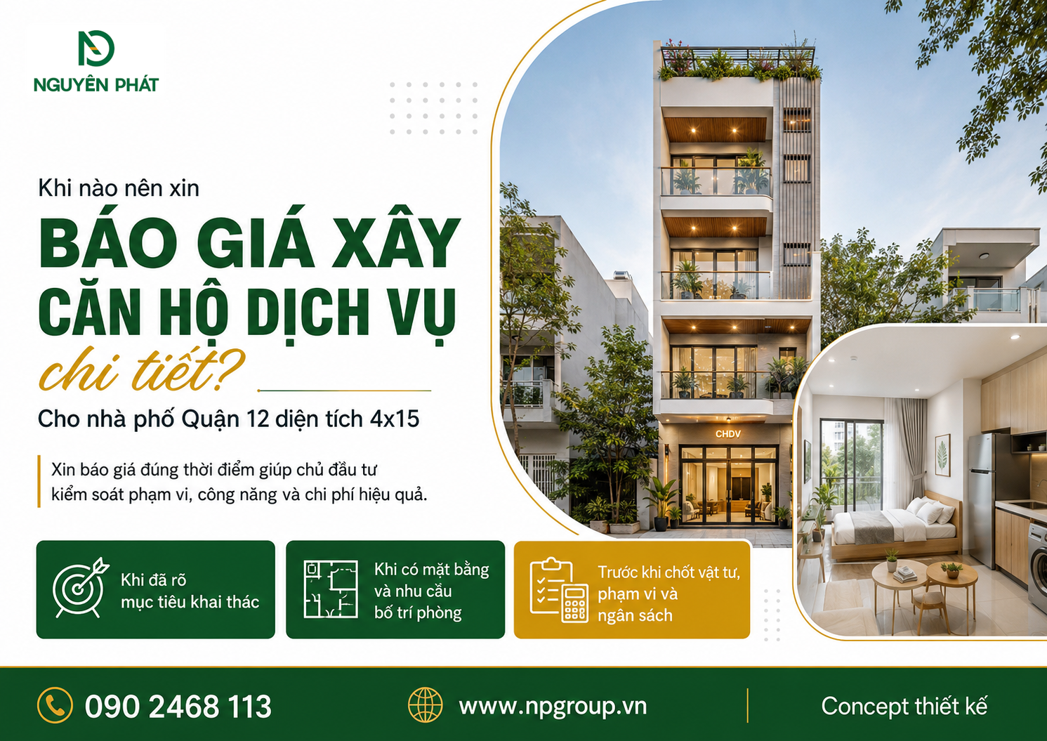 Khi nào nên xin báo giá xây căn hộ dịch vụ Quận 12 diện tích 4x15 chi tiết?