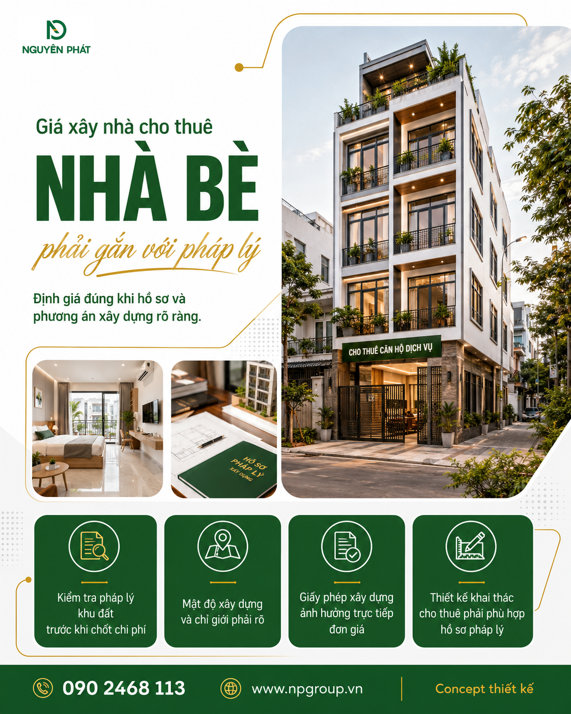Chi phí xây căn hộ dịch vụ Nhà Bè phụ thuộc vào số phòng