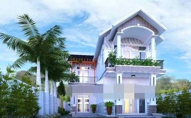 Mẫu thiết kế nhà 2 tầng chữ L mái thái 